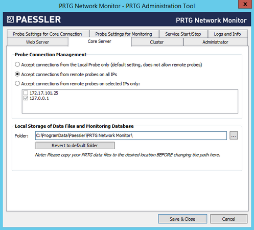 PRTG Administration Tool: Core Server