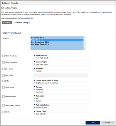 Example of Sensor Channel Settings in Multi-Edit Mode