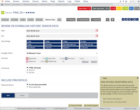 Historic Data Tab of Ping Sensor