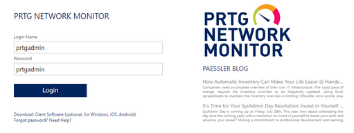 PRTG Login Screen